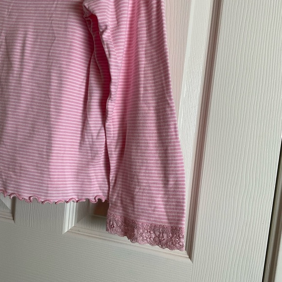 CHAPS SZ XL pink/white Stripe Long Sleeve Shirt W/ Lace Top Blouse - Picture 5 of 9